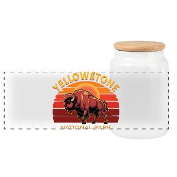 Yellowstone National Park Buffalo Bison - Panoramic Cookie Jar with Wooden Lid - white - Front