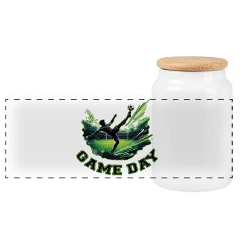 Game Day Soccer: Dynamic Save - Panoramic Cookie Jar with Wooden Lid - white - Front