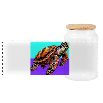 turtle - Panoramic Cookie Jar with Wooden Lid - white - Front