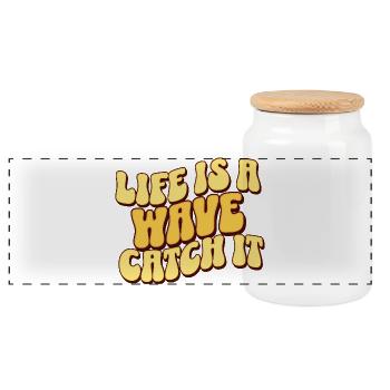 Life Is A Wave Catch It - Panoramic Cookie Jar with Wooden Lid - white - Front