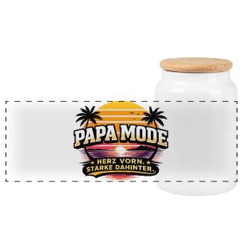 Papa Mode Herz vorn Stärke dahinter Vintage - Panorama Keksdose mit Holzdeckel - Weiß - Vorne