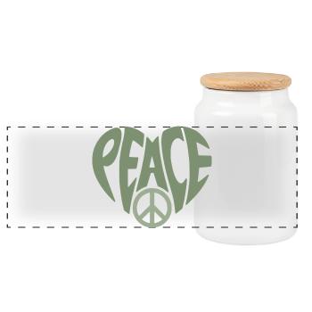 Peace Heart with Peace Typo - Panoramic Cookie Jar with Wooden Lid - white - Front