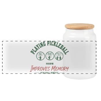 Pickleball Funny Player Pickle Ball Playing Love - Panoramic Cookie Jar with Wooden Lid - white - Front