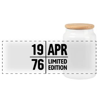 Limited Edition April 1976 Birthday Gift - Panoramic Cookie Jar with Wooden Lid - white - Front