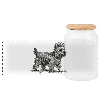 Yorkshire Terrier Sketch – Hund Design - Panorama Keksdose mit Holzdeckel - Weiß - Vorne