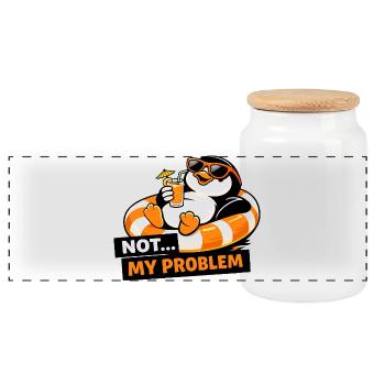 Not My Problem Penguin Chill - Panoramic Cookie Jar with Wooden Lid - white - Front
