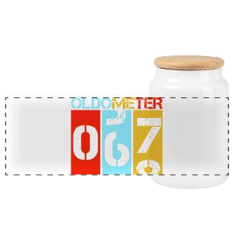 Oldometer 67 Lustiger 67. Geburtstag Retro - Panorama Keksdose mit Holzdeckel - Weiß - Vorne