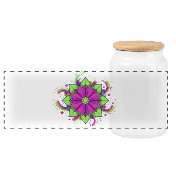 Colorful Mandala Blossom - Panoramic Cookie Jar with Wooden Lid - white - Front