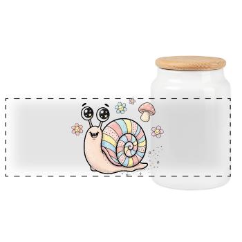Bunte Regenbogen Schnecke für Kinder - Panorama Keksdose mit Holzdeckel - Weiß - Vorne