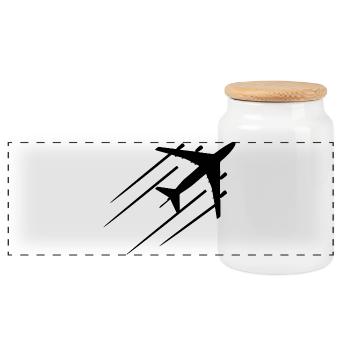 Aviation Sketch - Panoramic Cookie Jar with Wooden Lid - white - Front