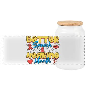 SLP Better Speech And Hearing Month Awareness - Panoramic Cookie Jar with Wooden Lid - white - Front
