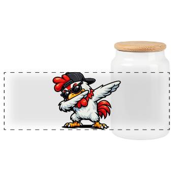 Dabbing Rooster - Panoramic Cookie Jar with Wooden Lid - white - Front