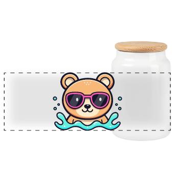 Ourson plage lunettes roses - Boîte à biscuits avec couvercle en bois - blanc - Devant
