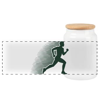 Laufsilhouette im Sprint - Panorama Keksdose mit Holzdeckel - Weiß - Vorne