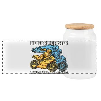 Ange 🏍️ motard - Boîte à biscuits avec couvercle en bois - blanc - Devant
