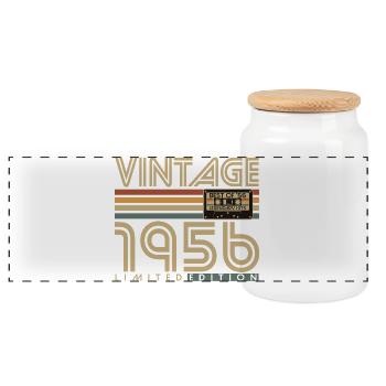 Vintage 1956 Retro Vintage Birthday Gift - Panoramic Cookie Jar with Wooden Lid - white - Front