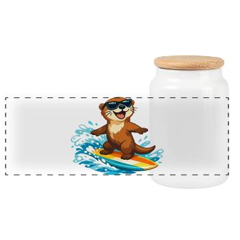 Otter Surfer Sunglasses - Panoramic Cookie Jar with Wooden Lid - white - Front