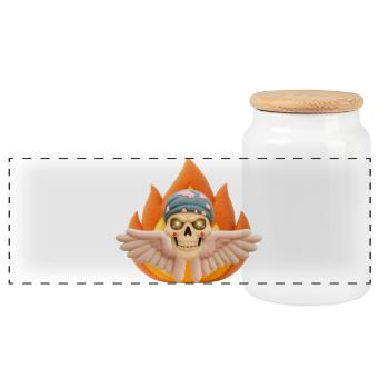 Totenkopf mit Flügeln im Feuer-T-Shirt-Design. - Panorama Keksdose mit Holzdeckel - Weiß - Vorne