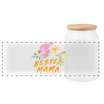 Beste Mama  - Panorama Keksdose mit Holzdeckel - Weiß - Vorne