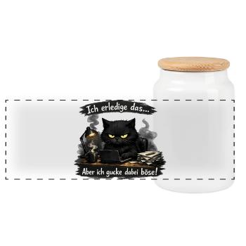 Ich mach das aber ich gucke dabei böse Katze - Panorama Keksdose mit Holzdeckel - Weiß - Vorne