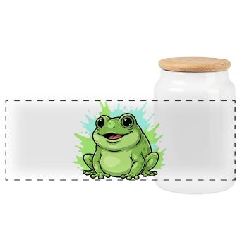 Frog with paint splash background - Panoramic Cookie Jar with Wooden Lid - white - Front