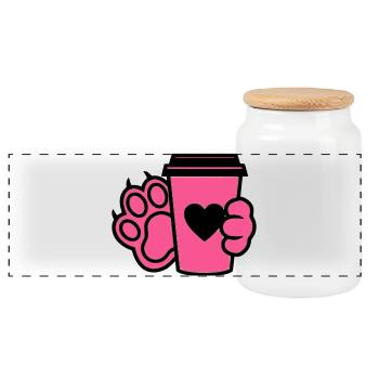 Dog Paw Coffee Cup Dog Mom - Panoramic Cookie Jar with Wooden Lid - white - Front