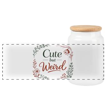 Cute but Weird - Floral Aesthetic Gift - Panoramic Cookie Jar with Wooden Lid - white - Front