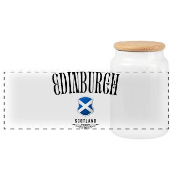 Souvenir Edinburgh, elegantes Design Edinburgh - Panorama Keksdose mit Holzdeckel - Weiß - Vorne