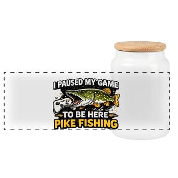 I Paused My Game For Pike Fishing Funny - Panoramic Cookie Jar with Wooden Lid - white - Front