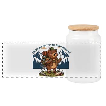 Kaiserschmarrn Wanderbär - Lustiges Wandershirt - Panorama Keksdose mit Holzdeckel - Weiß - Vorne
