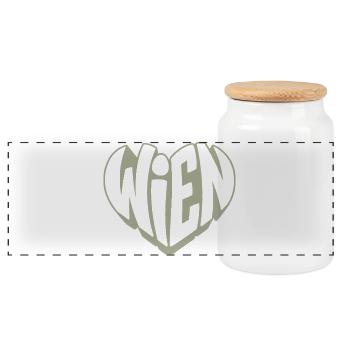 Wien Herz Logo im Vintage-Look - Panorama Keksdose mit Holzdeckel - Weiß - Vorne