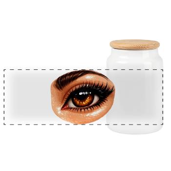 Fiery Brown Eye Close-up - Panoramic Cookie Jar with Wooden Lid - white - Front