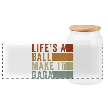 Das Leben ist ein Ball, mach es verrückt. - Panorama Keksdose mit Holzdeckel - Weiß - Vorne