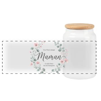 Maman, Fleur Unique et Tendresse - Boîte à biscuits avec couvercle en bois - blanc - Devant