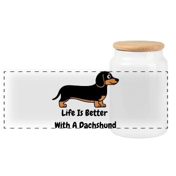 Dachshund Life - Panoramic Cookie Jar with Wooden Lid - white - Front
