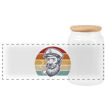 Captain Retro Boater Seafarer Sailor - Panoramic Cookie Jar with Wooden Lid - white - Front