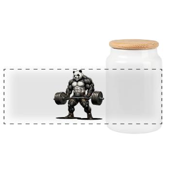 Panda Strength – Bodybuilding Design - Panorama Keksdose mit Holzdeckel - Weiß - Vorne