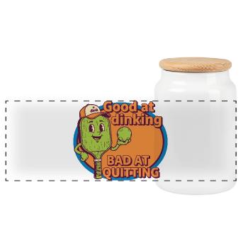 Pickleball Funny Player Good At Dinking Bad At - Panoramic Cookie Jar with Wooden Lid - white - Front