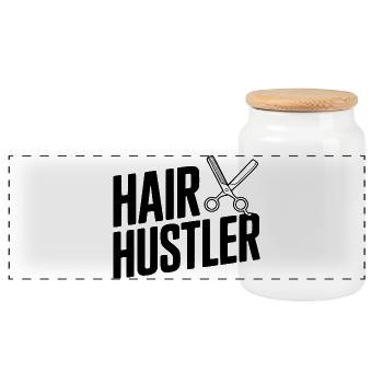 Hair Hustler - Panoramic Cookie Jar with Wooden Lid - white - Front