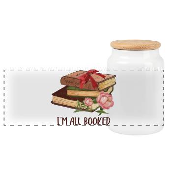 I'm All Booked Funny Book Lover - Panoramic Cookie Jar with Wooden Lid - white - Front
