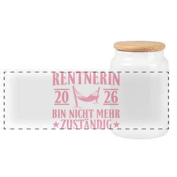 Rentnerin 2026 - Nicht mehr zuständig Geschenk - Panorama Keksdose mit Holzdeckel - Weiß - Vorne