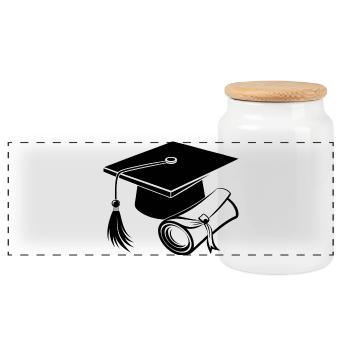 Graduation cap and diploma - Panoramic Cookie Jar with Wooden Lid - white - Front