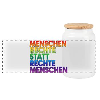 Regenbogen Statement Spruch Menschenrechte - Panorama Keksdose mit Holzdeckel - Weiß - Vorne