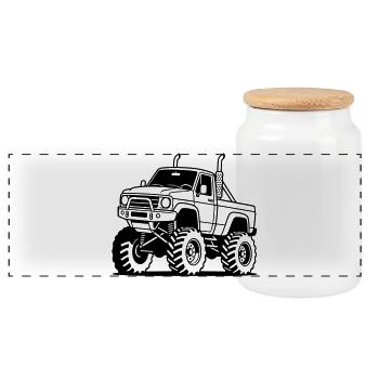 Monster Truck - Boîte à biscuits avec couvercle en bois - blanc - Devant
