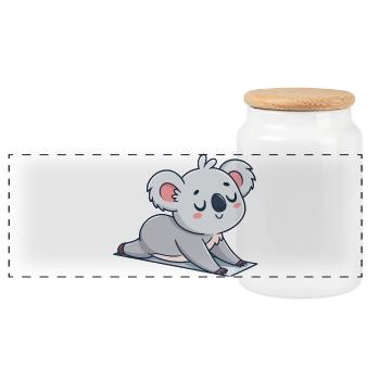 Koala Doux en Repos sur Tapis - Boîte à biscuits avec couvercle en bois - blanc - Devant