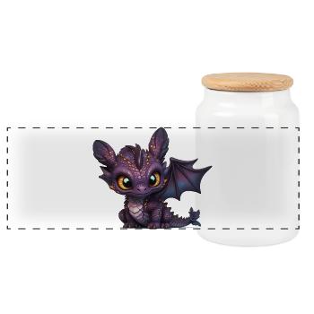 Purple Baby Dragon - Panoramic Cookie Jar with Wooden Lid - white - Front