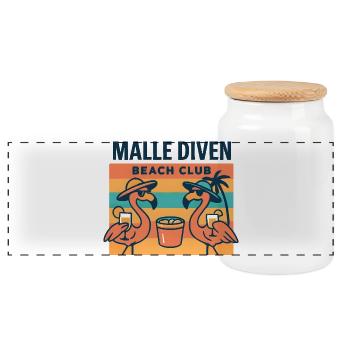 Malle Diven Beach Club Flamingo Mallorca Party  - Panorama Keksdose mit Holzdeckel - Weiß - Vorne