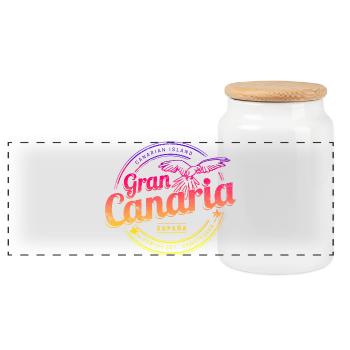 Gran Canaria Kanarische Inseln in Spanien Souvenir - Panorama Keksdose mit Holzdeckel - Weiß - Vorne