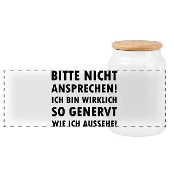 Please don't talk to me I'm annoyed Saying - Panoramic Cookie Jar with Wooden Lid - white - Front