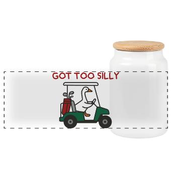 Une oie dans une voiturette de golf – Trop bête - Boîte à biscuits avec couvercle en bois - blanc - Devant
